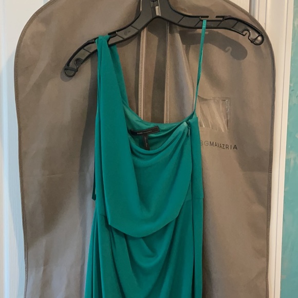 BCBG Maxazria Emerald Green One Shoulder Gown - Picture 2 of 3